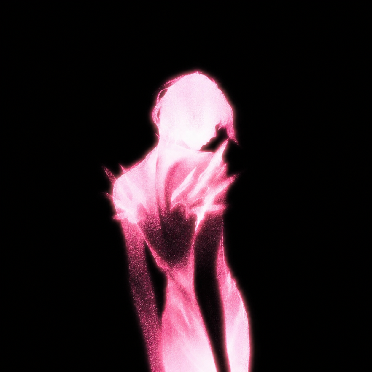 Anonymous figure glowing with an electric pink aura